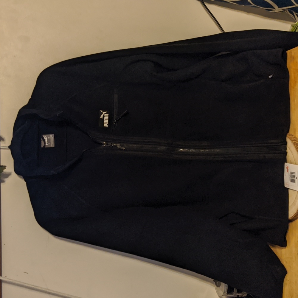 New Puma Polar Fleece Jacket Black with Raglan Sleeve Mens Medium